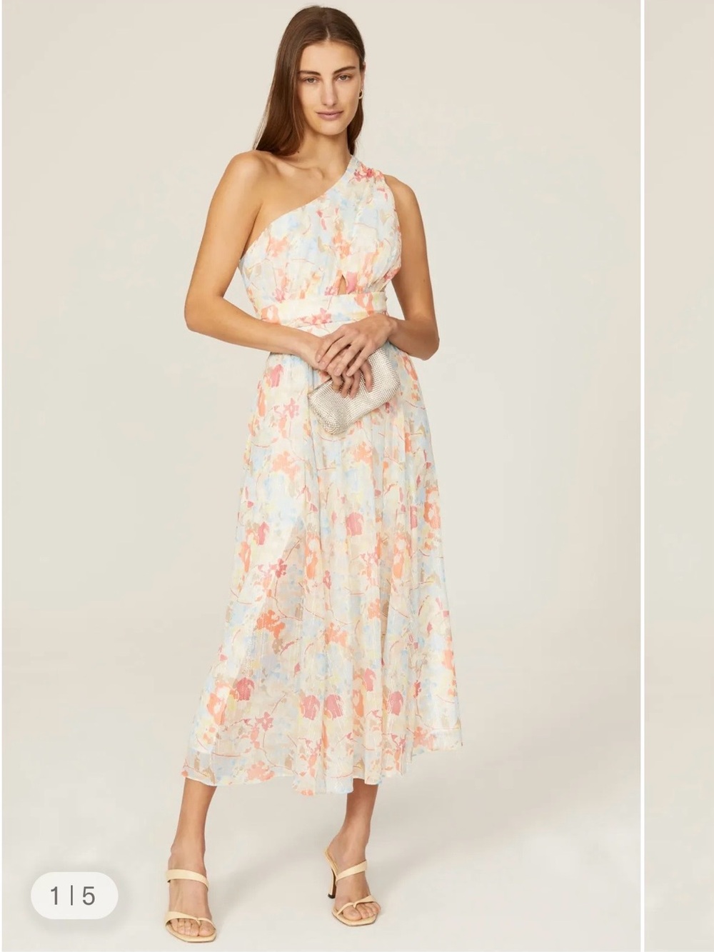 Likely Sara One-Shoulder Pastel Floral Maxi Dress In Cream And Peach